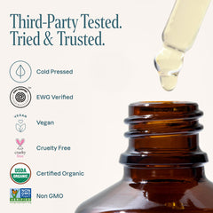 Cliganic Apricot Oil applied to face or body yields lightweight moisture.