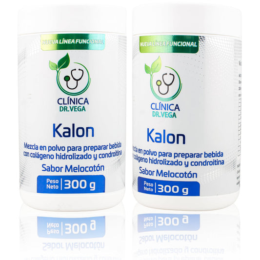 Clinica Dr Vega Kalon hydrolyzed collagen peach bottle supports skin hydration and elasticity.