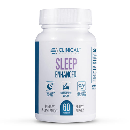 Clinical Effects Sleep Enhanced bottle with capsules promotes natural relaxation.