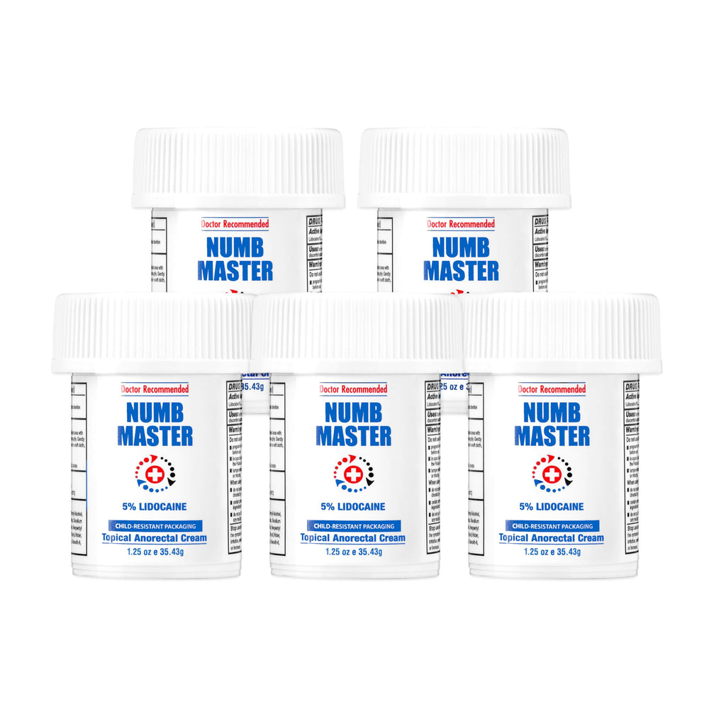 Clinical Resolution Numb Master 5% lidocaine cream packaging showing maximum strength relief options