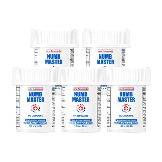 Clinical Resolution Numb Master 5% lidocaine cream packaging showing maximum strength relief options