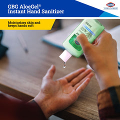 Clorox AloeGel bottle label close-up shows 64% ethyl alcohol content.