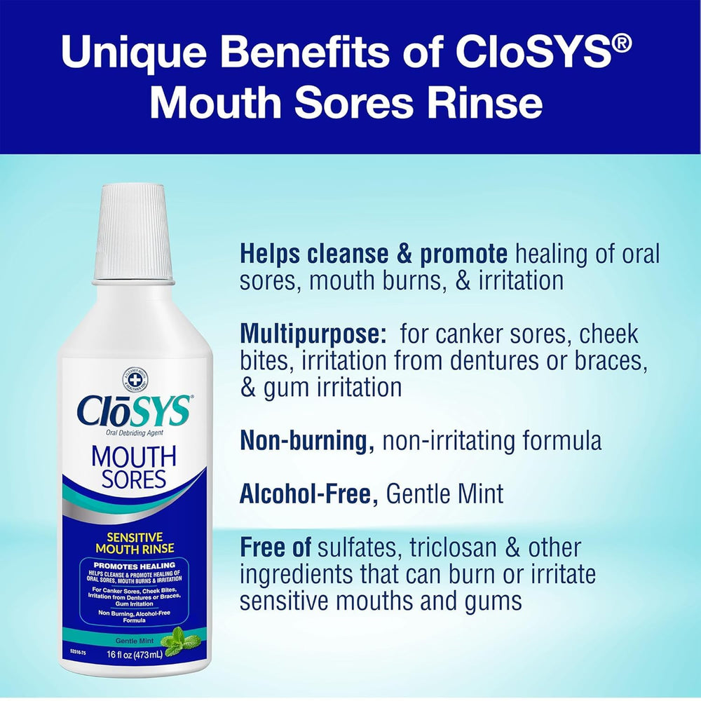 CloSYS Mouth Sores Mouthwash mint flavor provides a refreshing rinse.
