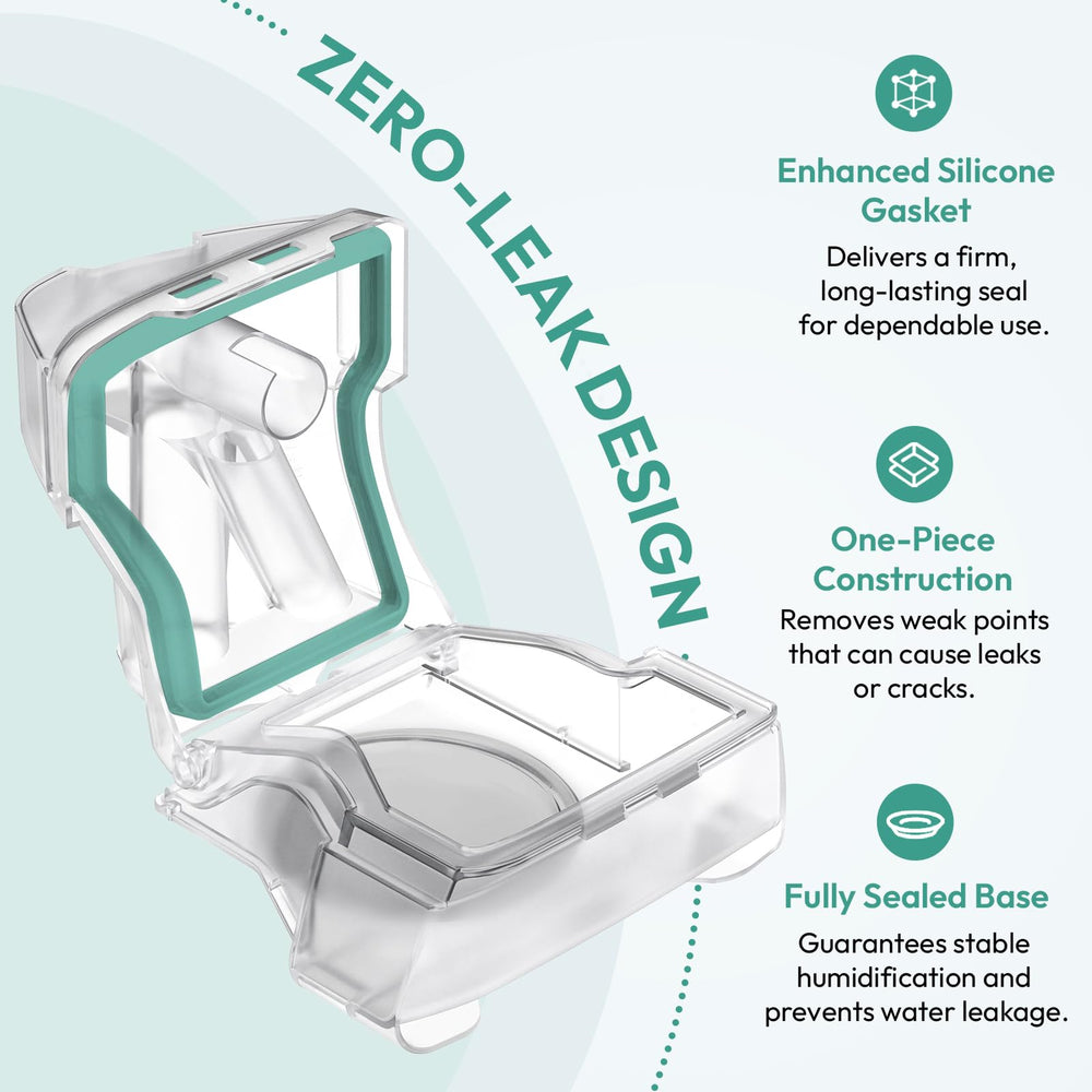 Cloudcruze water chamber with leak-free seal promotes quiet, reliable nightly therapy.