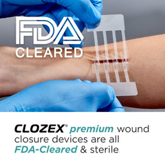 Clozex child wound close-up shows skin-friendly adhesion without piercing