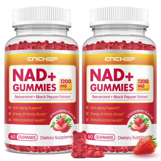 CNCHEF NAD+ gummies bottle top view for convenient daily energy support.