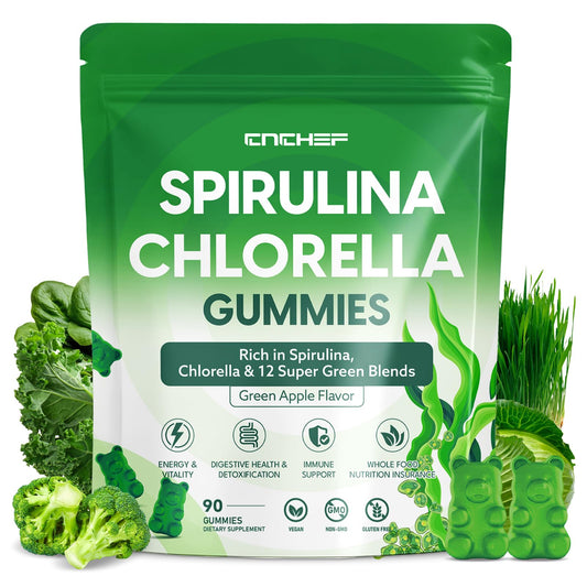 CN CHEF spirulina chlorella gummies bottle showing daily energy support