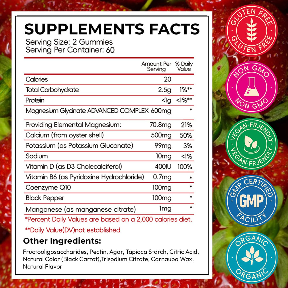 CNFHDI magnesium glycinate gummies close-up, sugar-free strawberry flavor for easy chewing.