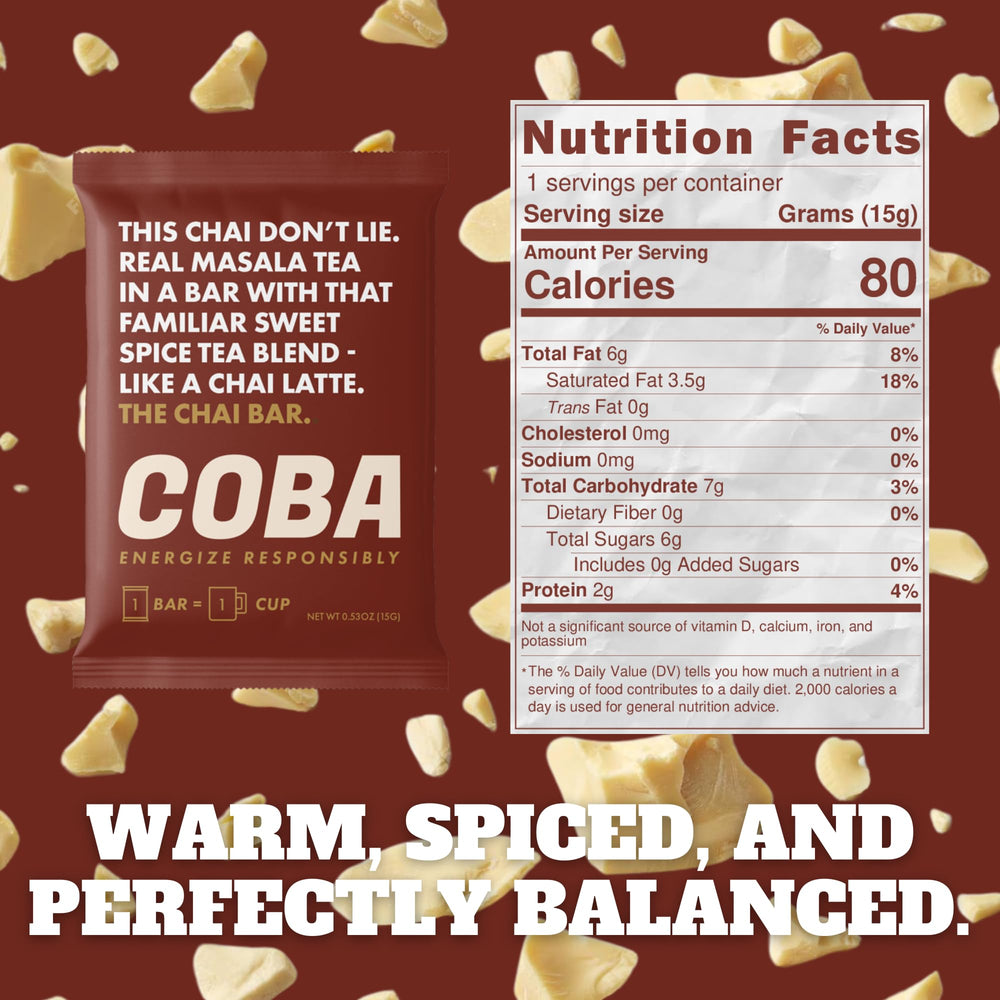COBA caffeinated coffee chocolate bar Matcha flavor with antioxidant-rich notes
