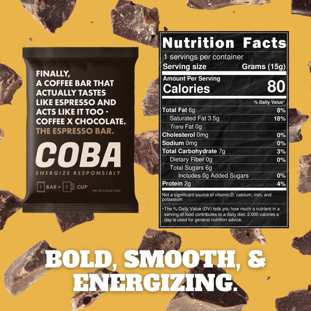 COBA caffeinated matcha bar delivers antioxidant rich flavor and a smooth caffeine lift.