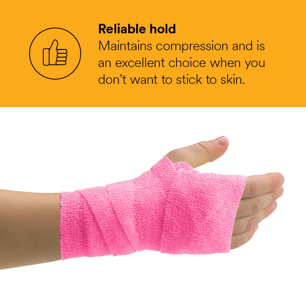Coban pink wrap in use providing breathable, comfortable coverage for a patient
