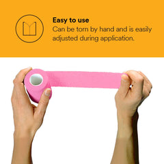 Coban pink wrap securing a dressing with stable placement