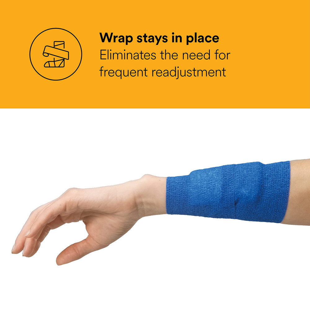 Coban wrap on arm demonstrates easy application without pins or clips