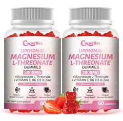 CocoaNee 3000mg Liposomal Magnesium Threonate Gummies bottle highlights high absorption.
