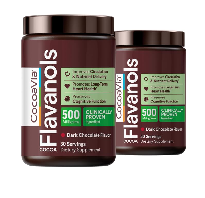 CocoaVia Cardio Health cocoa powder jar shown for daily heart-support routine