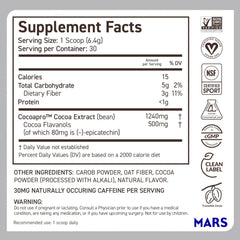 CocoaVia Cardio Health serving information label with 30 servings.