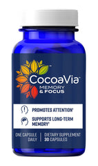 CocoaVia Memory & Focus bottle cap close-up suggesting daily brain support.