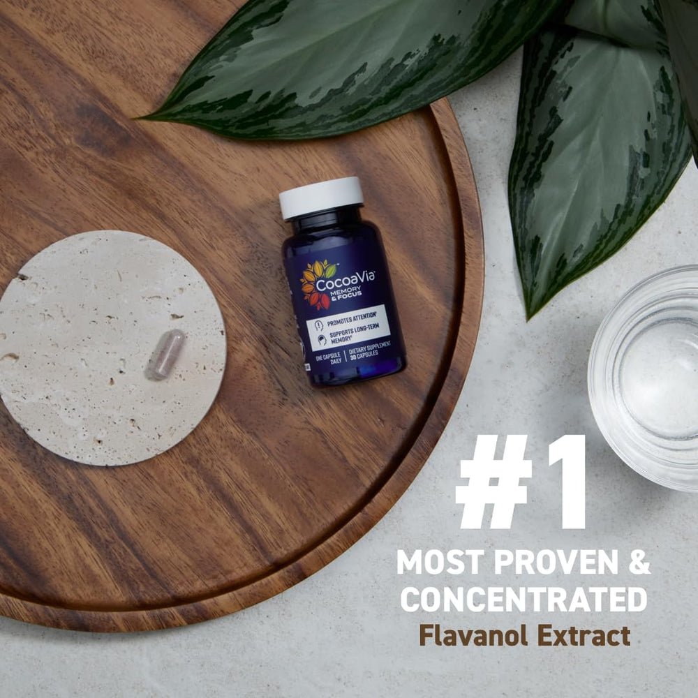 CocoaVia Memory & Focus capsules close-up for easy daily use.