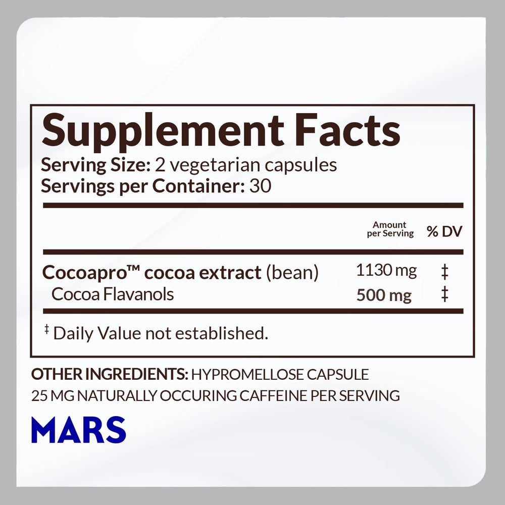 CocoaVia nutrition facts back label for informed daily use.