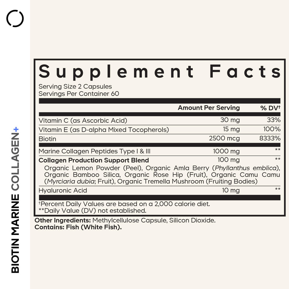 Codeage Biotin Marine Collagen capsules closeup – convenient daily use.