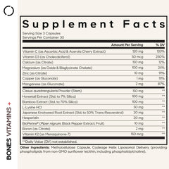 Codeage Bones Vitamins+ bottle back shows ingredients and usage context.