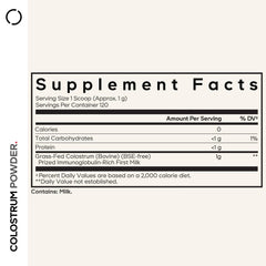 Codeage colostrum powder being poured for easy daily use.