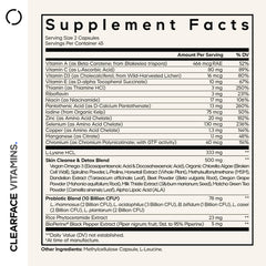Codeage Clearface label closeup highlights key vitamins for radiant skin