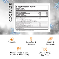 Codeage Clearhead label closeup shows echinacea and botanicals for immune-friendly support.