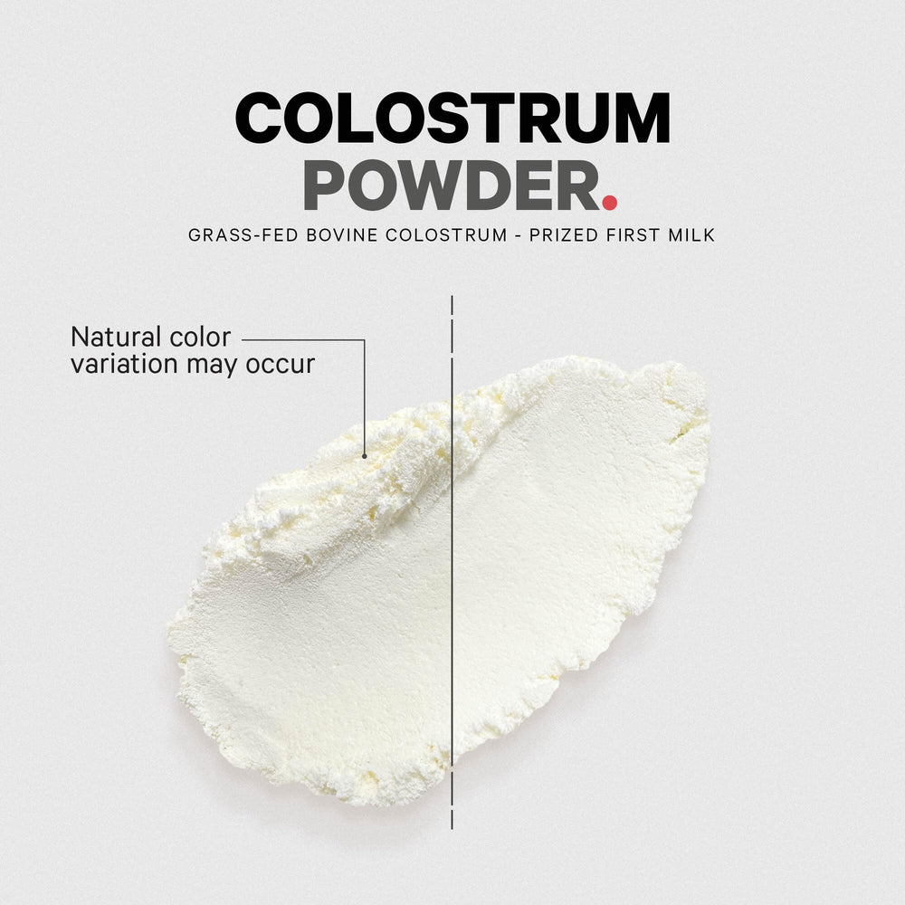 Unflavored Codeage colostrum powder ready to mix into beverages.