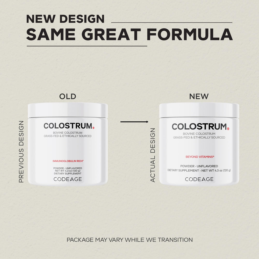 Close-up of cold-chain label preserving nutrients in Codeage colostrum.