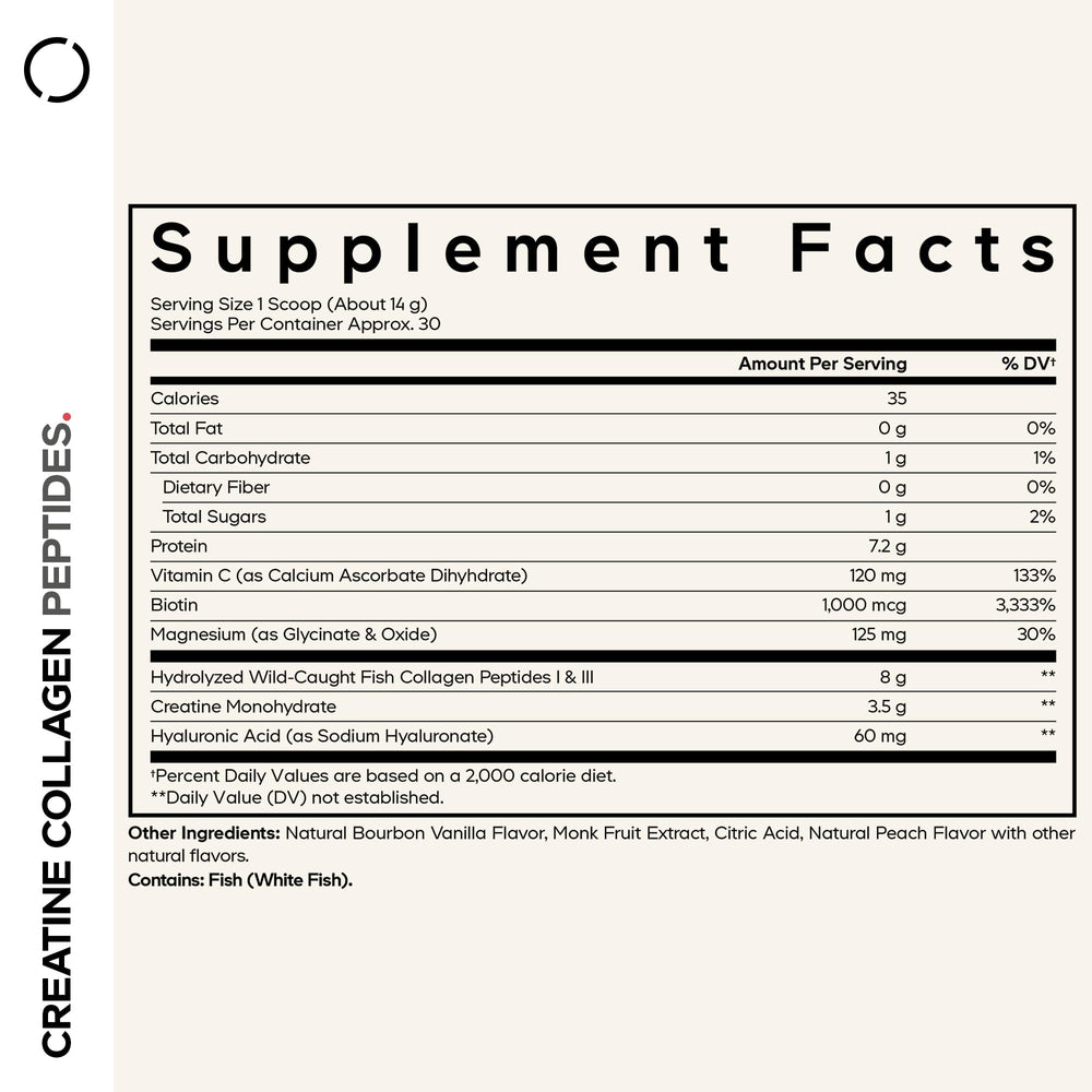 Codeage Creatine Collagen Peptides scoop with powder for quick mixing