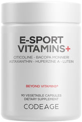 Codeage E-Sport Vitamins+ bottle ready for gaming sessions, suggesting focus potential.