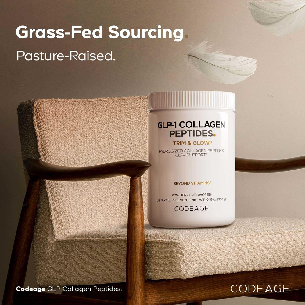 Codeage GLP-1 Collagen Powder stirred into coffee for a neutral boost.