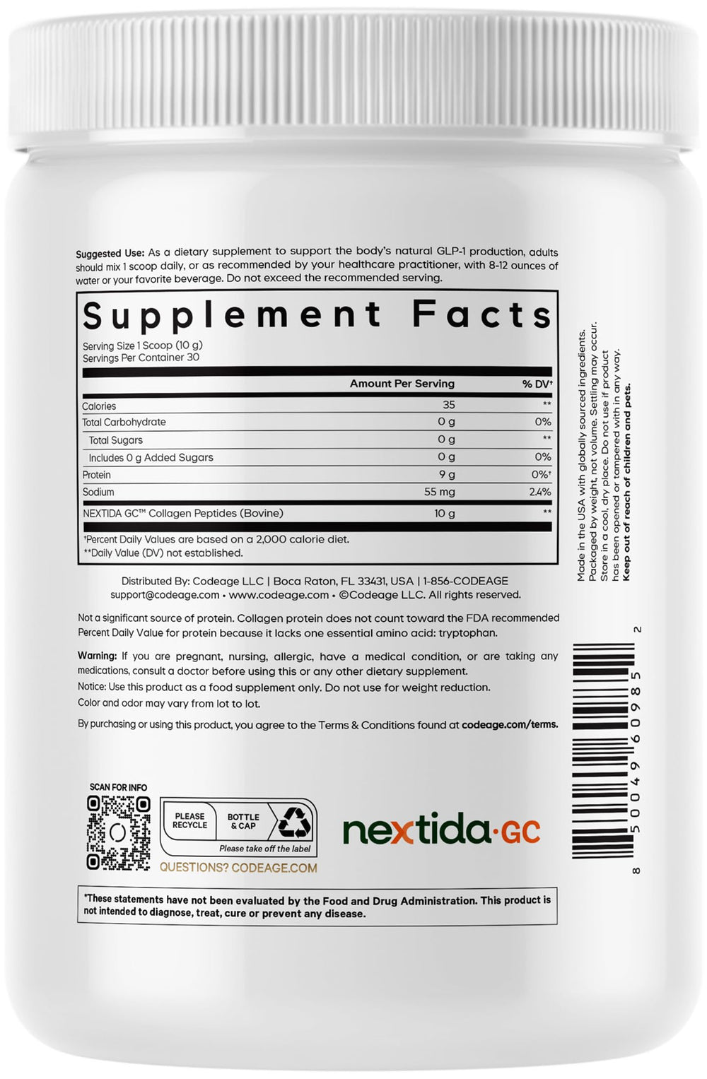 Codeage GLP-1 Collagen Powder on a kitchen shelf in a sealed jar.