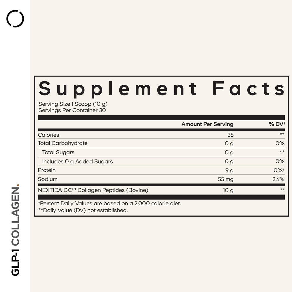 Codeage GLP-1 Collagen Powder scoop next to tub for serving.