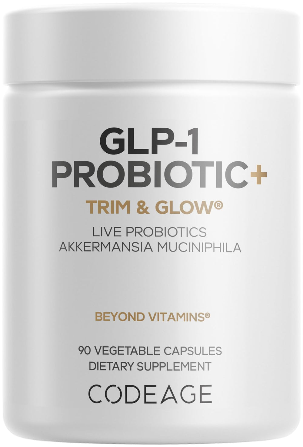 Codeage GLP-1 Probiotic+ bottle cap showing secure packaging for daily use and convenience
