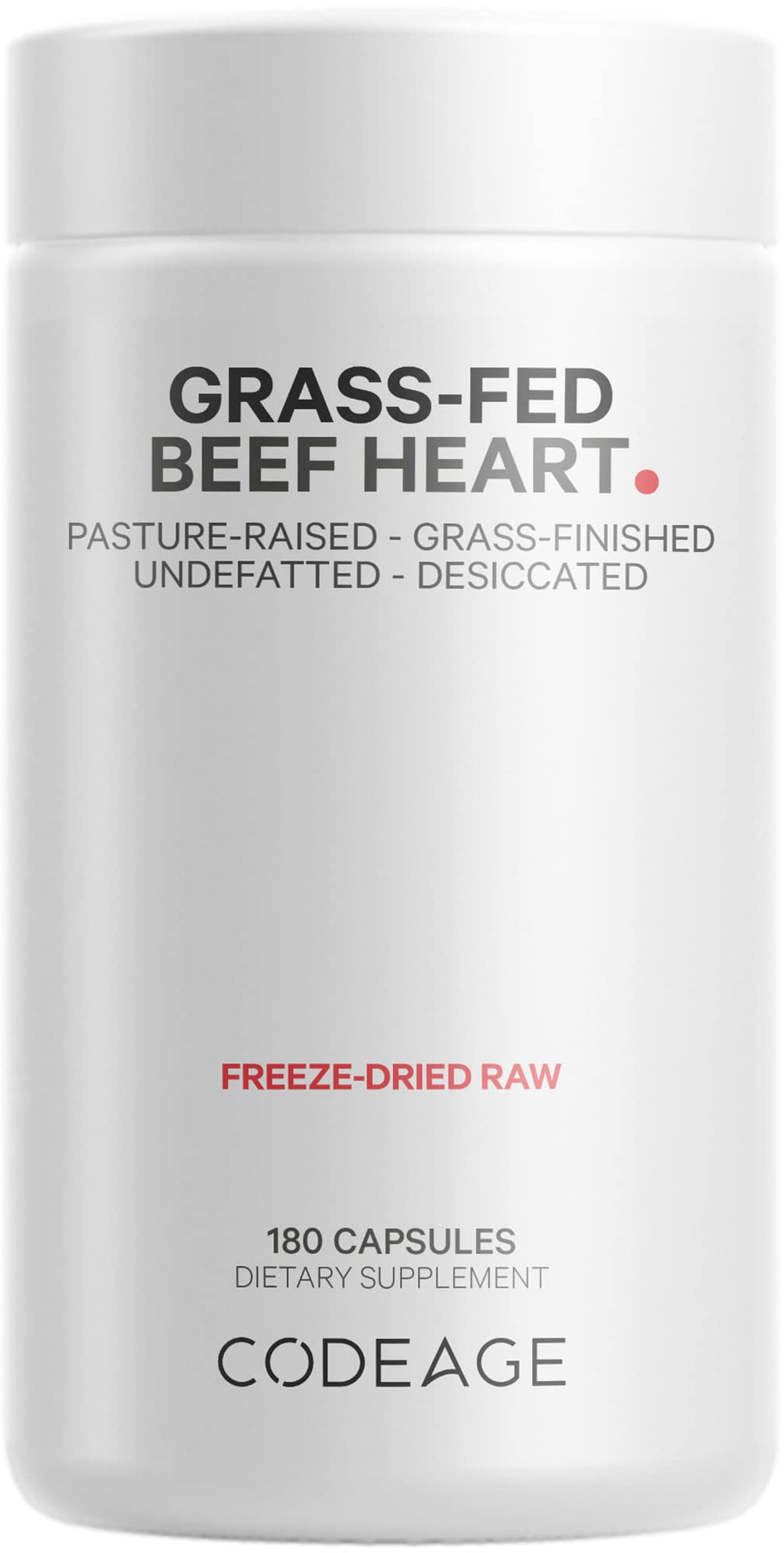 Codeage grass-fed beef heart bottle showing capsules for daily supplementation