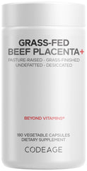 Codeage Grass-Fed Beef Placenta bottle close-up, premium pasture-raised formula.