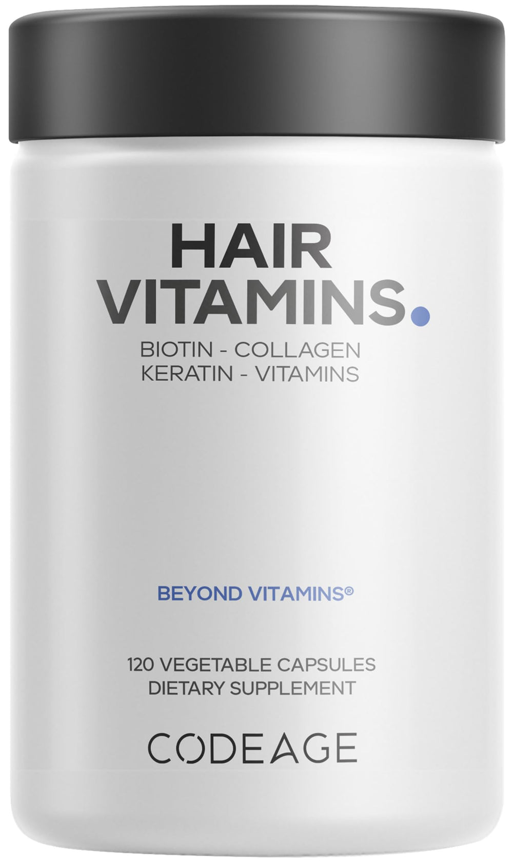 Codeage Hair Vitamins bottle front showing a complete hair support formula.