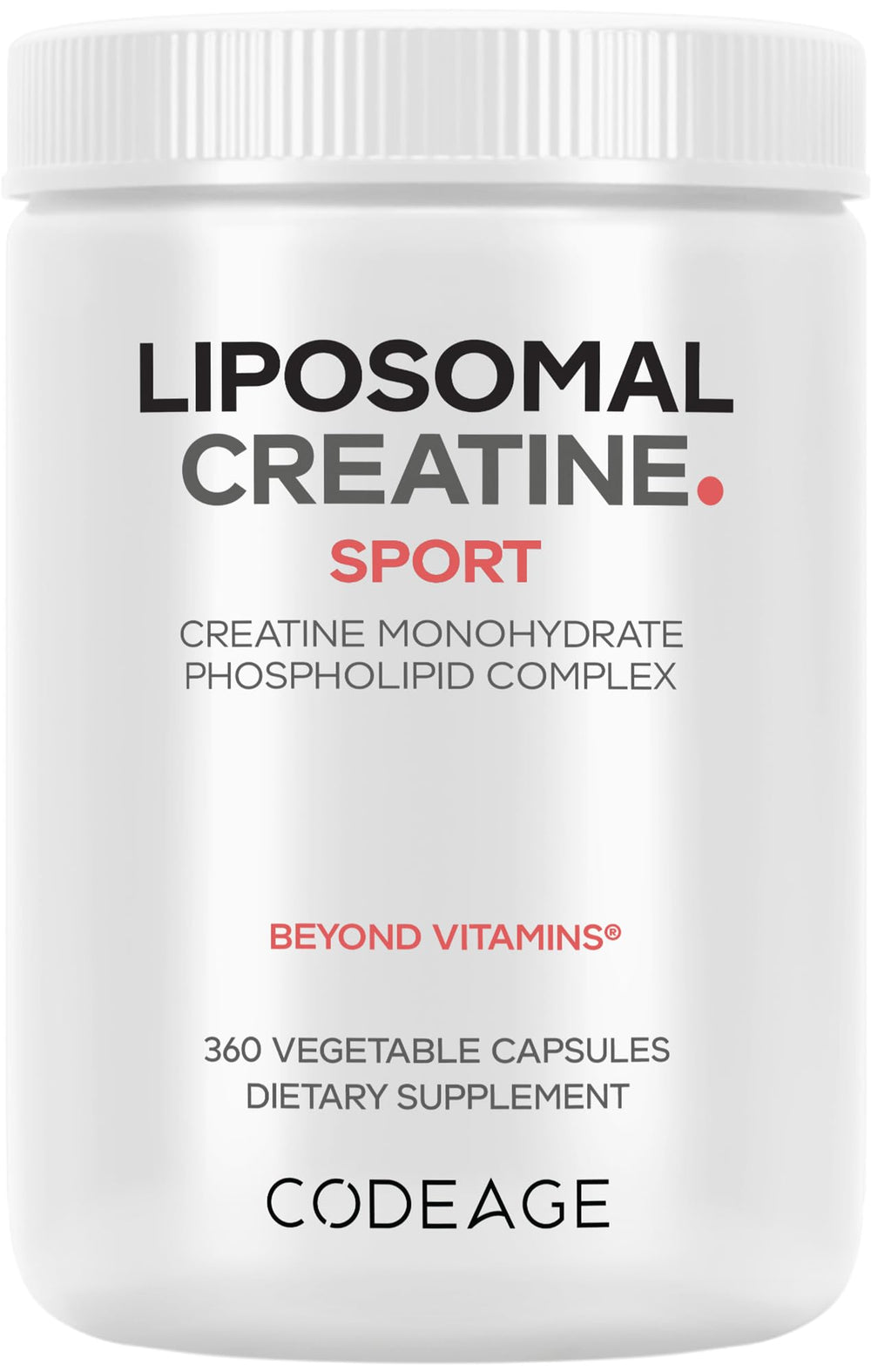 Codeage Liposomal Creatine Monohydrate bottle front view showing high-potency formula for athletes