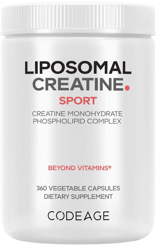 Codeage Liposomal Creatine Monohydrate bottle front view showing high-potency formula for athletes