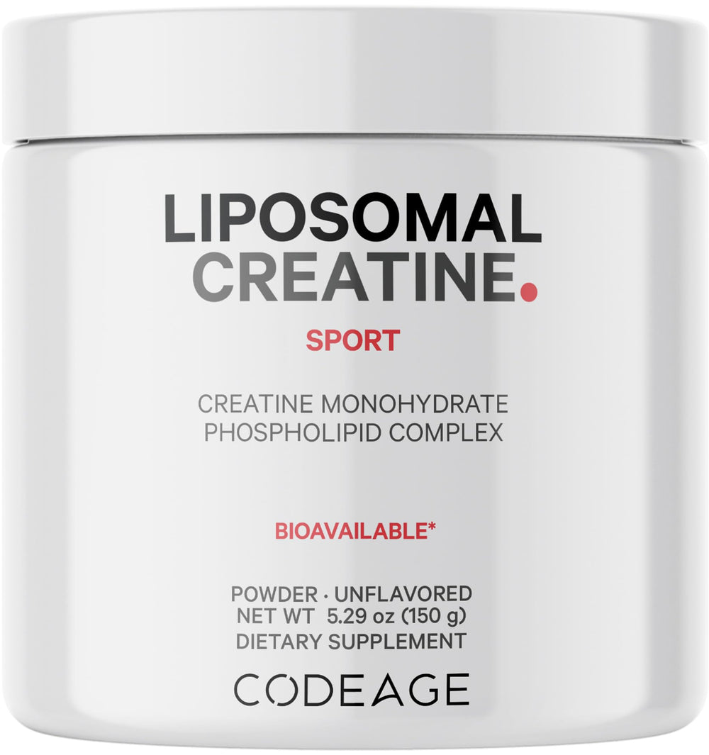Codeage Liposomal Creatine powder bottle front for easy pre-workout support.
