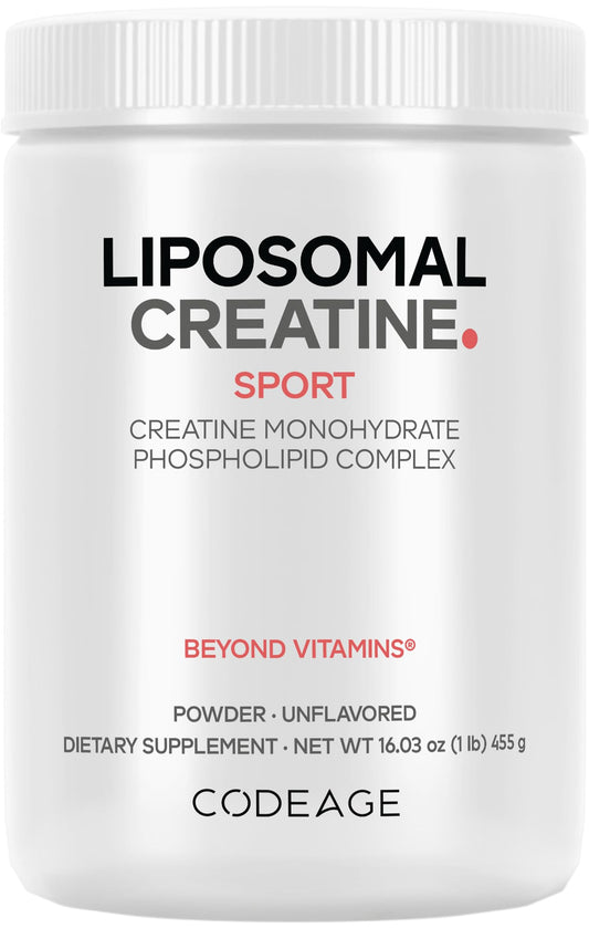 Codeage Liposomal Creatine Powder bottle shown for daily workouts and easy dosing.