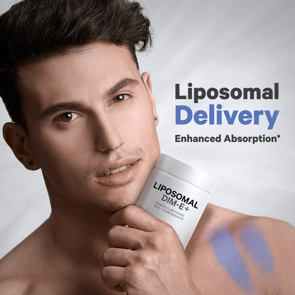 Gluten-free, dairy-free, soy-free badges on Codeage Liposomal DIM-E+ packaging.