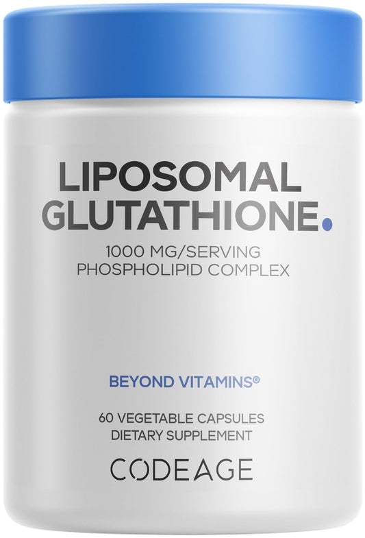 Codeage Liposomal Glutathione 1000 mg bottle presents high potency and easy-to-swallow capsules.