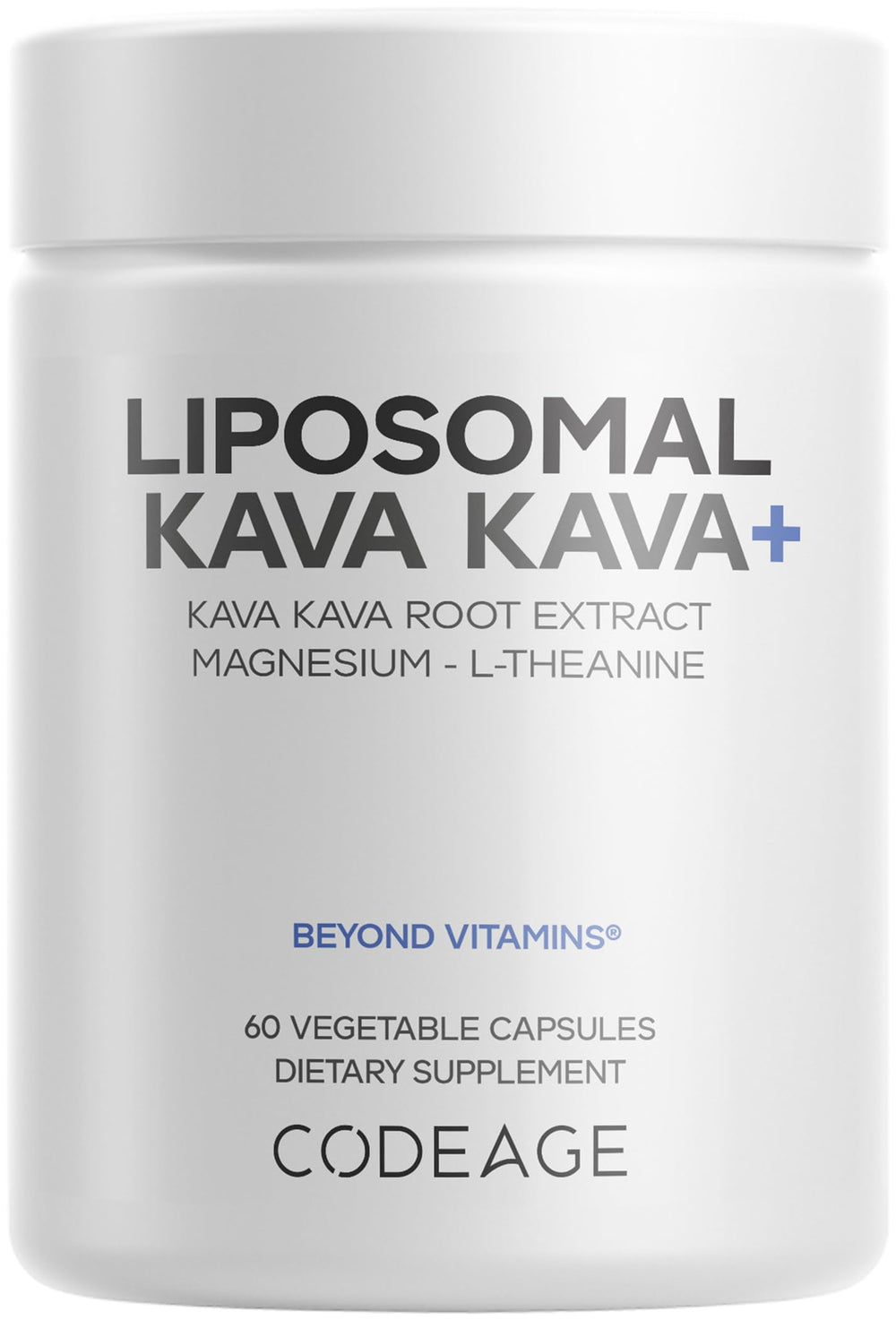 Codeage Liposomal Kava Kava 500mg bottle promotes daily relaxation potential.