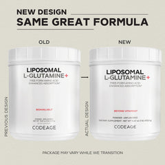 Codeage liposomal L-glutamine powder bottle with clean label.