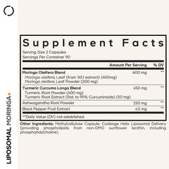 Codeage Liposomal Moringa+ bottle back with serving details and info