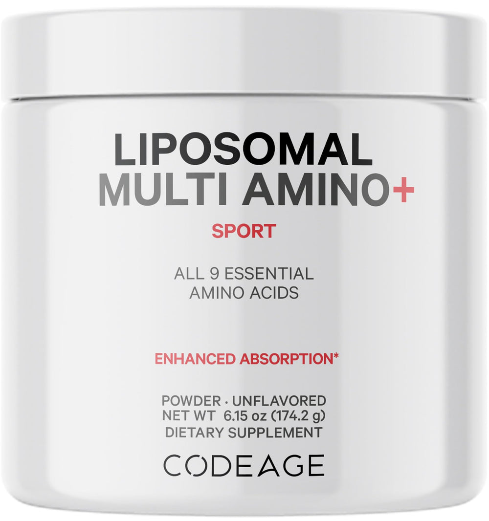 Codeage Liposomal Multi Amino bottle pour for easy daily use with unflavored powder