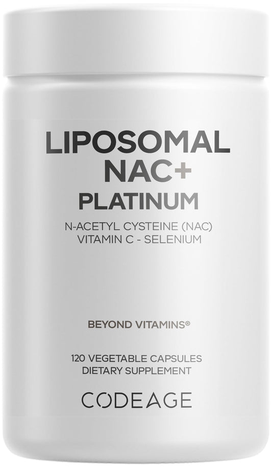 Codeage Liposomal NAC+ Platinum bottle front view for daily supplementation.